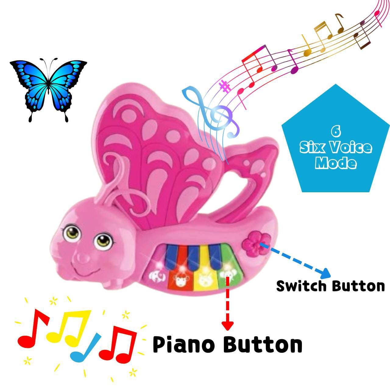 پیانو موزیکال پروانه‌ای کودک Butterfly Piano با ۶ حالت پخش صدا
