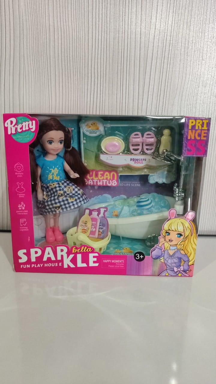 ست عروسک حمام بلا (Bella) با وان و لوازم حمام